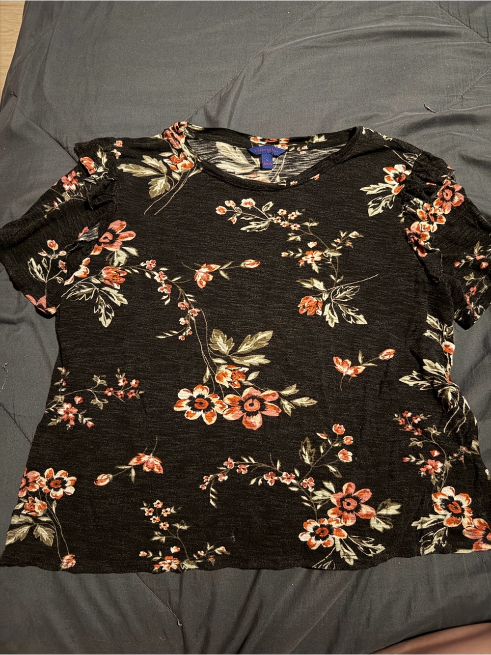 Aeropostale Black Tee with Orange Floral Print